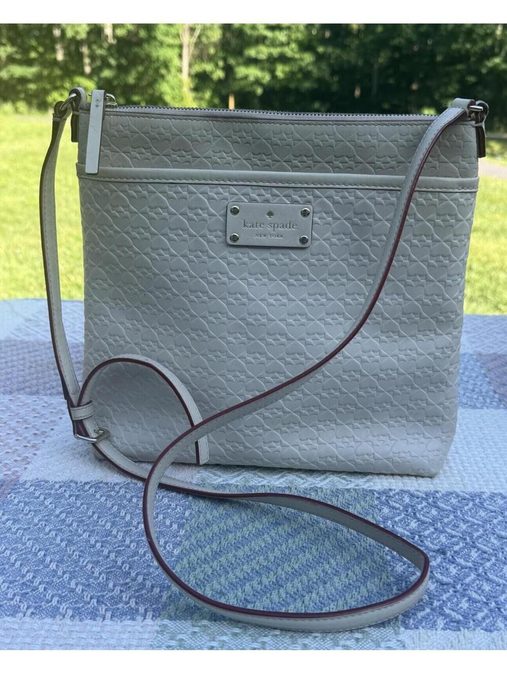 Kate Spade New York White Embossed Crossbody Bag